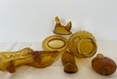 Vintage Amber Glass Objects Lot Of 5