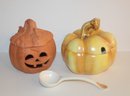 Terracotta Pumpkin & Ceramic Soup Tureen With Ladle