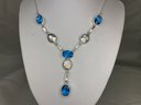 Lovely 925 / Sterling Silver Drop Necklace With London Blue Topaz Necklace - Very Pretty Piece - Never Worn !