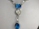Lovely 925 / Sterling Silver Drop Necklace With London Blue Topaz Necklace - Very Pretty Piece - Never Worn !