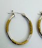 PRETTY 14K GOLD YELLOW AND WHITE DIAMOND ETCHED HOOP EARRINGS