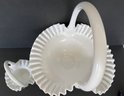 Lot Of 2 Hobnail Milk Glass Ruffled Edge Baskets Unmarked