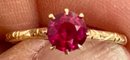 VINTAGE DAINTY 10K GOLD RUBY SOLITARE RING