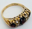 ANTIQUE 9CT GOLD ENGLISH GARNET AND WHITE STONE RING