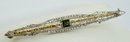 ANTIQUE 14K WHITE GOLD AND GREEN TOURMALINE FILIGREE BROOCH