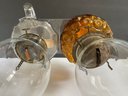 2 Vintage Oil Lamps - One Amber, One Clear Chamberstick Both Measure 12.5' H Including Chimney