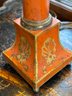 French Table Lamp In Coral & Gold Stencil Detail