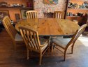 Vintage Solid Oak Adjustable Pedestal Dining Room Table With 2 Leaves