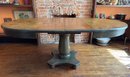 Vintage Solid Oak Adjustable Pedestal Dining Room Table With 2 Leaves