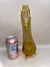 Mid Century Gold Glass Hobnail Three Toe Footed Swung Bud Vase Stands 11 3/8' Tall.
