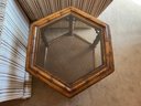Bamboo Style Wood And Glass Side Table