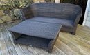 Smith & Hawken All Weather Wicker Sofa With Cushions, Pillows And Coffee Table