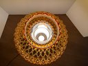 Vintage Quilted Beaded Amber Glass Electric Hurricane 3 Way Lamp Tested & Working