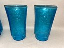 Extraordinary Vintage MCM Aqua Blue Glass Pitcher Anchor Hocking With (8) 5 9/16' Drinking Glasses.