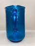Extraordinary Vintage MCM Aqua Blue Glass Pitcher Anchor Hocking With (8) 5 9/16' Drinking Glasses.