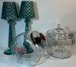 2 Candy Dishes & Pair Of Candle Holders