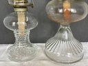 Vintage Lot Of 2 Oil Lamps- 1 Has Hobnail/bump Design 16' The Other Is 17.5' No Issues
