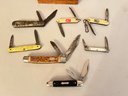 Collection Of 7 Pocket Knives In Wood Box