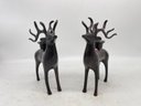 A Pair Of Modern Bronze Reindeer Candle Holders