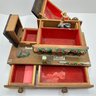 4 Vintage Jewelry Boxes Including Folk Art Music Box In Shape Of House