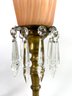 Pair- Antique Brass Table Lamps With Hanging Crystal Details And Textured Color Shades