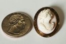 ANTIQUE 10K GOLD PINK CORAL CARVED CAMEO BROOCH/PENDANT