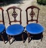 Set Four Petite Antique Dining Chairs In Blue Velvet