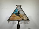 A Vintage Art Nouveau Style Bronze And Slag Glass Table Lamp, C. 1970's