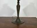 A Vintage Art Nouveau Style Bronze And Slag Glass Table Lamp, C. 1970's