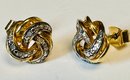 VINTAGE GOLD OVER STERLING SILVER DIAMOND LOVE KNOT EARRINGS
