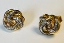 VINTAGE GOLD OVER STERLING SILVER DIAMOND LOVE KNOT EARRINGS