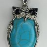 Adorable 925 / Sterling Silver Chain With Turquoise Owl Pendant - Very Nice Piece -30' Sterling Chain !