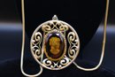 Anne Klein Gold Tone Glass Cameo Necklace 16' Pendant 3'