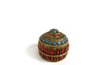 Pair - Metal Lidded Keepsake Box With Coral And Turquoise Colored Stone Details