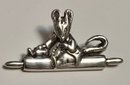 VINTAGE STERLING SILVER SIGNED FW CO MOUSE ON ROLLING PIN BROOCH