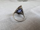 Stunning 14k White Gold Ring With Sapphire Type Stone, Size 6.5