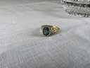 14k Yellow Gold Ring With Teal Stone, Size 5.5