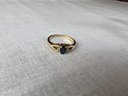 14K Plumb Gold Ring With Tiny Sapphire Type Stone, Size 6