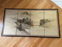 Japanese Hand Painted 4 Panel Screen