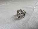 Multi-stone Wavy Silver Ring, Size 8 Adjustable
