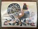 Rooster Art: Asian Drawing On Rice Paper, Cut Paper & Wood Plaque