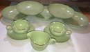 Vintage Mid Century Modern OD Melamine Cups, Saucers And Plates In Avocado Color