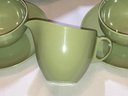 Vintage Mid Century Modern OD Melamine Cups, Saucers And Plates In Avocado Color