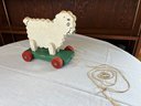 Vintage Painted Wooden Lamb Pull-Toy
