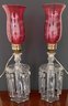 Cranberry Girandoles Etched Crystal Mantel/Boudoir Lamps