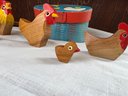 Adorable Vintage Wooden Rooster, Hens & Chicks Toy Set