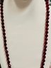 VINTAGE LONG 30' RED GLASS BEAD NECKLACE