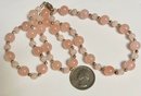 VINTAGE 24' PINK STONE & SILVER TONE BEAD NECKLACE
