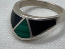 Grouping Of 4 Vintage Sterling Silver Rings- Jade, Navajo With Malachite