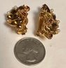 VINTAGE SIGNED FLORENZA GOLD TONE RHINESTONE FAUX PEARL CLIP-ON EARRINGS